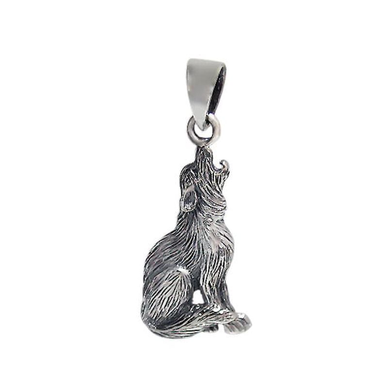Sterling Silver Howling Wolf Detailed Dog Pendant - Click Image to Close
